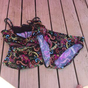 Aerin Rose 2 piece black paisley tankini swimsuit